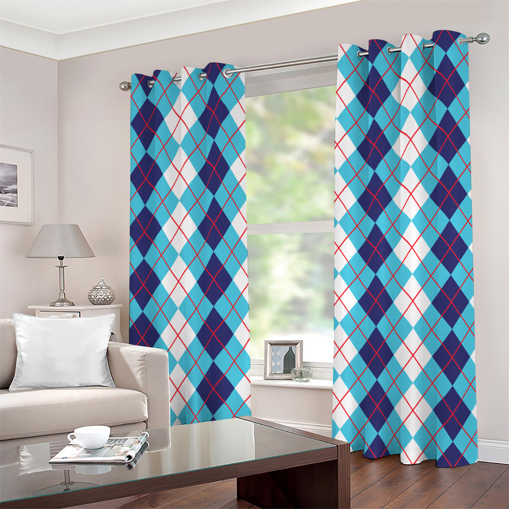 White And Blue Argyle Pattern Print Grommet Curtains