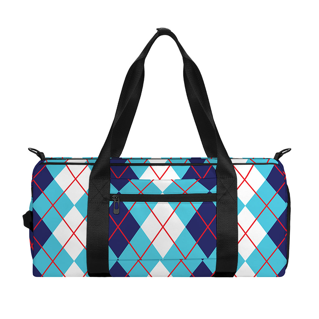 White And Blue Argyle Pattern Print Gym Bag