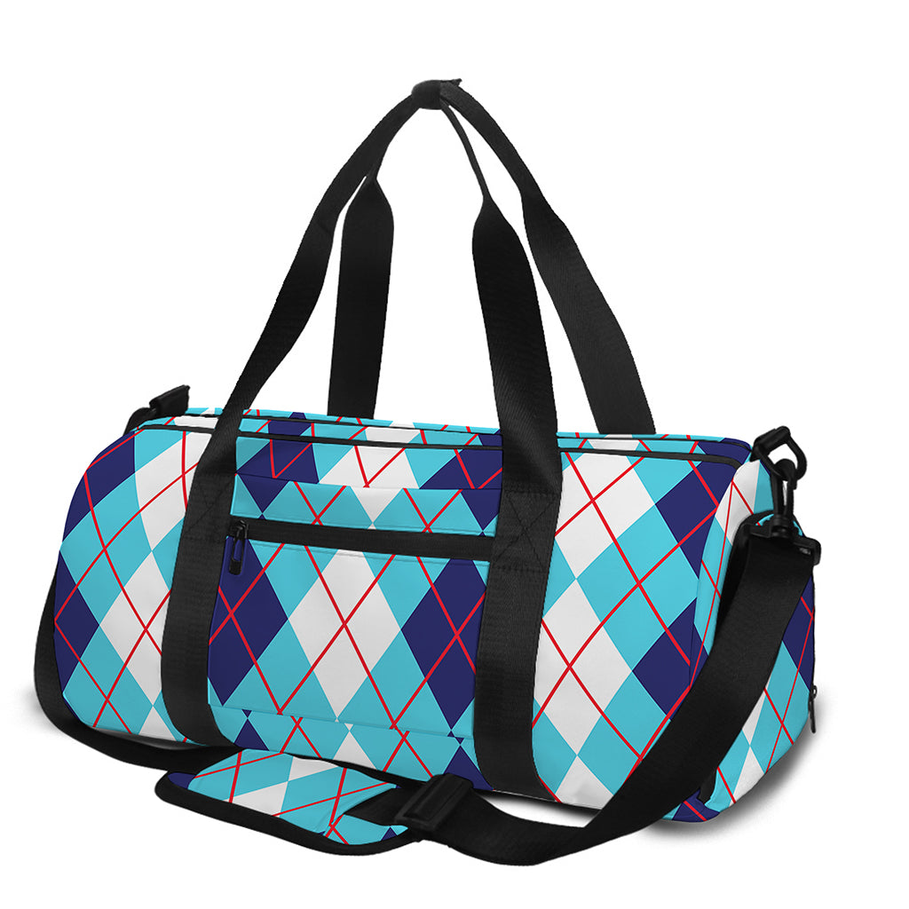 White And Blue Argyle Pattern Print Gym Bag