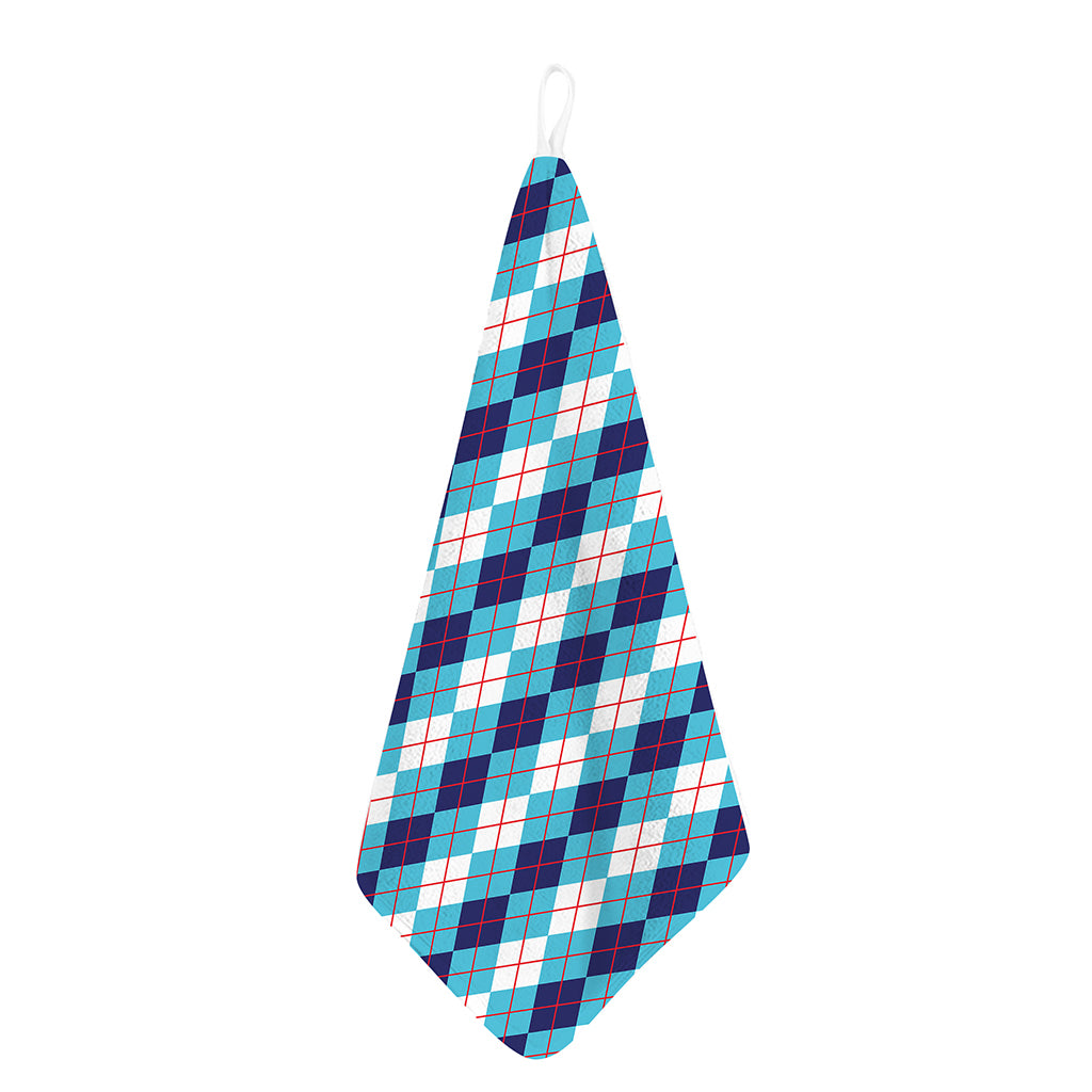 White And Blue Argyle Pattern Print Hand Towel
