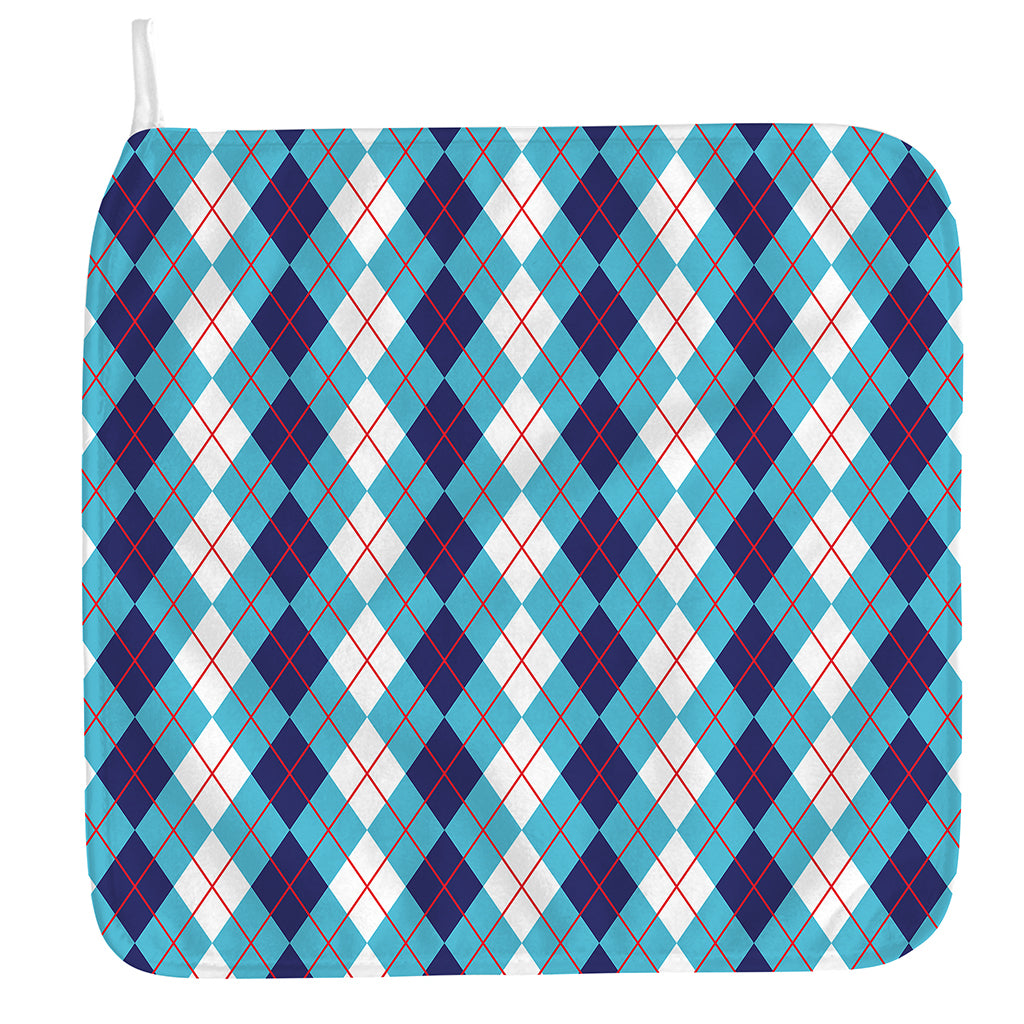 White And Blue Argyle Pattern Print Hand Towel