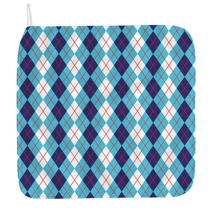 White And Blue Argyle Pattern Print Hand Towel