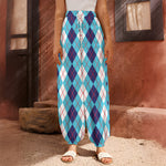 White And Blue Argyle Pattern Print Harem Pants