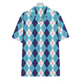 White And Blue Argyle Pattern Print Hawaiian Shirt