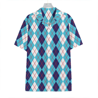 White And Blue Argyle Pattern Print Hawaiian Shirt