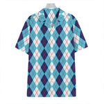 White And Blue Argyle Pattern Print Hawaiian Shirt