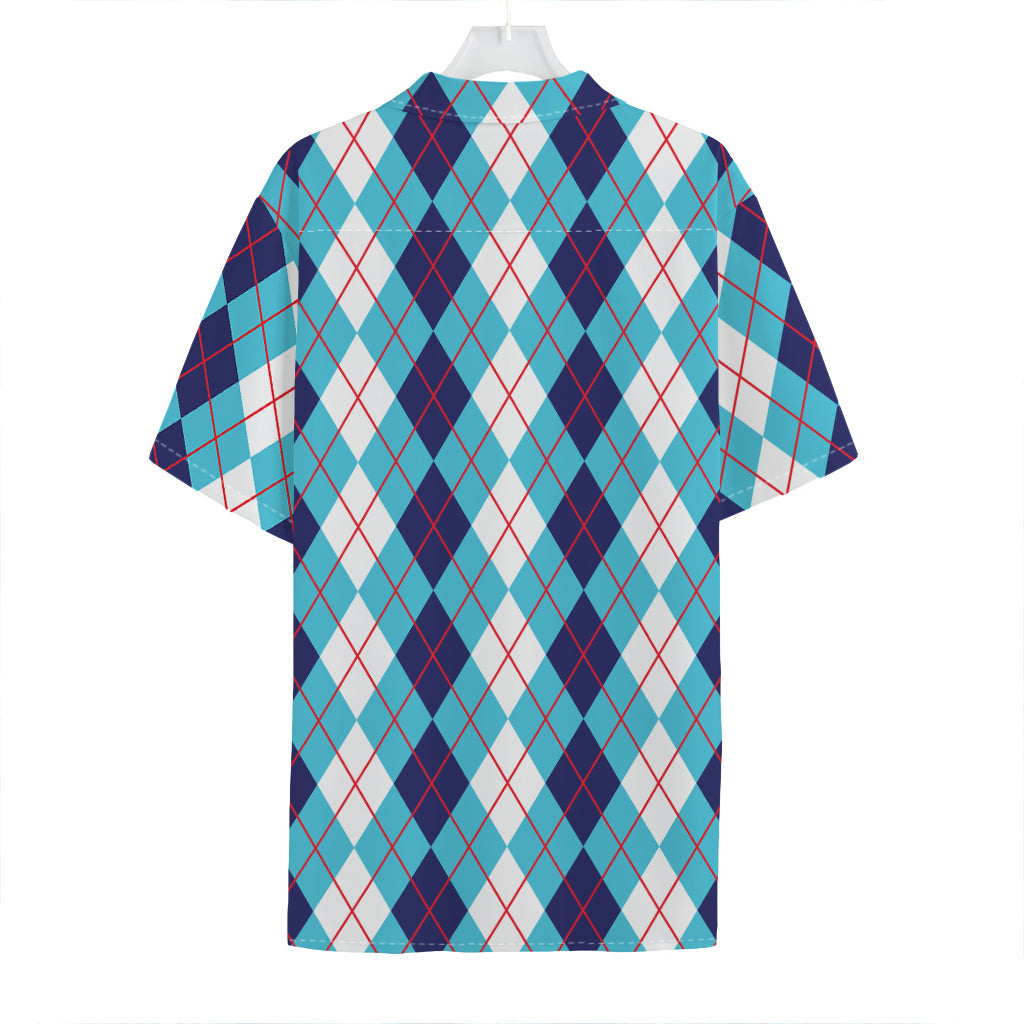 White And Blue Argyle Pattern Print Hawaiian Shirt