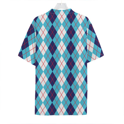 White And Blue Argyle Pattern Print Hawaiian Shirt