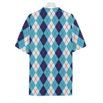 White And Blue Argyle Pattern Print Hawaiian Shirt