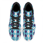 White And Blue Argyle Pattern Print High Top Leather Sneakers