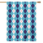 White And Blue Argyle Pattern Print House Flag