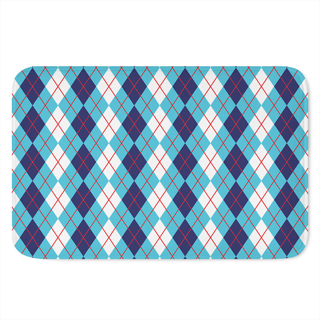 White And Blue Argyle Pattern Print Indoor Door Mat