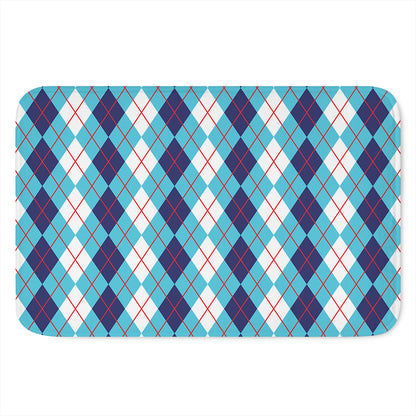 White And Blue Argyle Pattern Print Indoor Door Mat