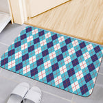 White And Blue Argyle Pattern Print Indoor Door Mat