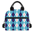 White And Blue Argyle Pattern Print Insulated Lunch Bag