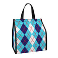 White And Blue Argyle Pattern Print Insulated Lunch Tote