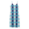 White And Blue Argyle Pattern Print Jersey Midi Cami Dress