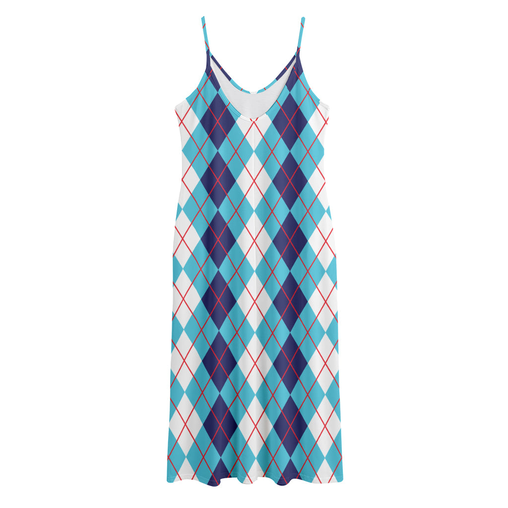 White And Blue Argyle Pattern Print Jersey Midi Cami Dress