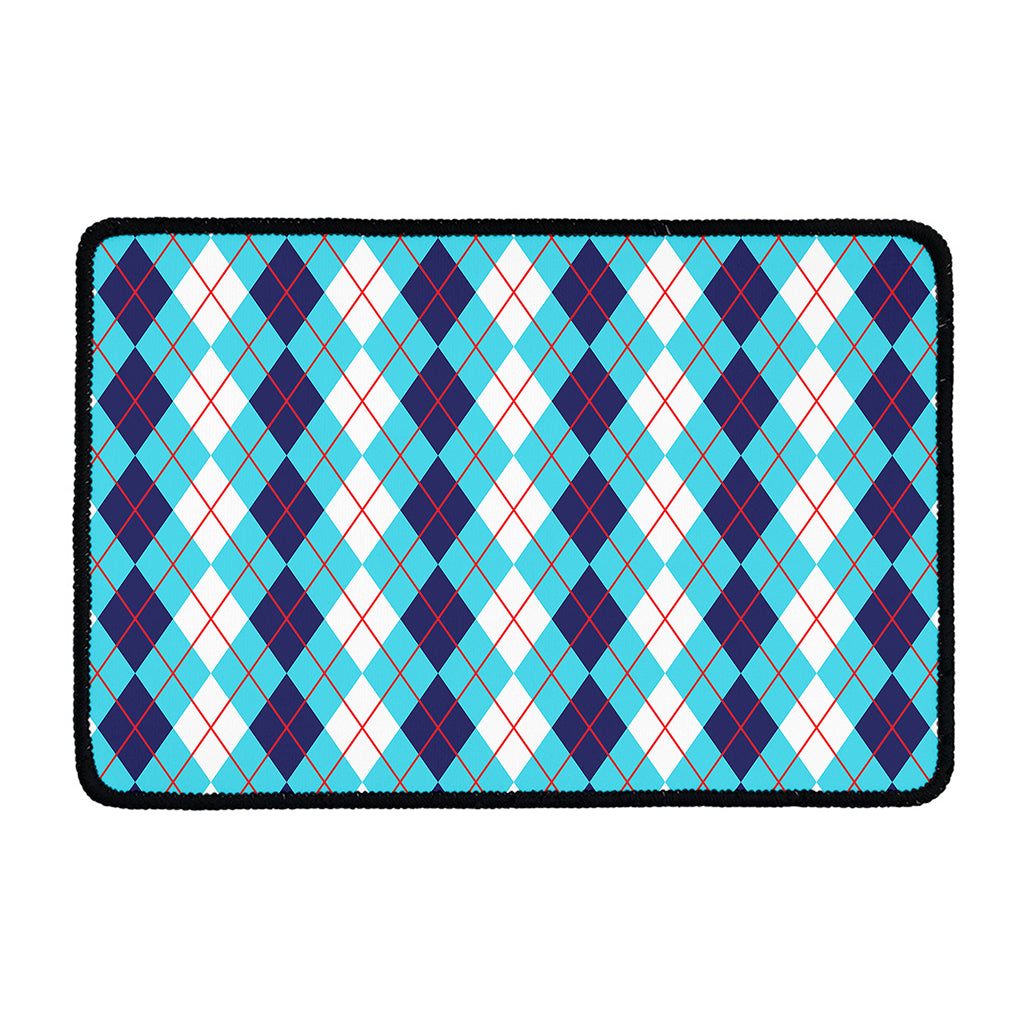 White And Blue Argyle Pattern Print Kitchen Mat