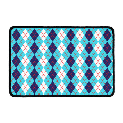 White And Blue Argyle Pattern Print Kitchen Mat