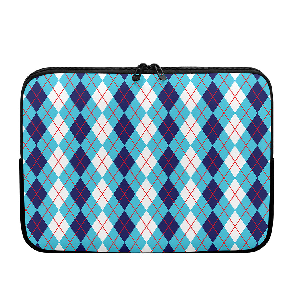 White And Blue Argyle Pattern Print Laptop Sleeve