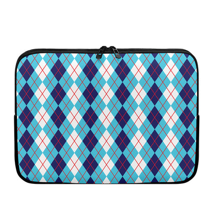 White And Blue Argyle Pattern Print Laptop Sleeve