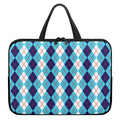 White And Blue Argyle Pattern Print Laptop Sleeve With Handle