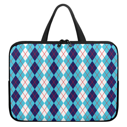 White And Blue Argyle Pattern Print Laptop Sleeve With Handle