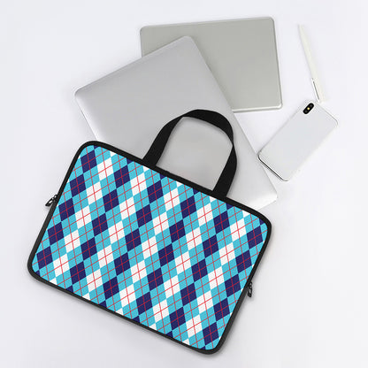 White And Blue Argyle Pattern Print Laptop Sleeve With Handle
