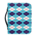 White And Blue Argyle Pattern Print Leather Bible Cover