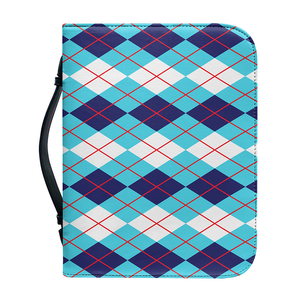 White And Blue Argyle Pattern Print Leather Bible Cover