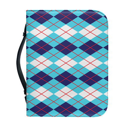 White And Blue Argyle Pattern Print Leather Bible Cover