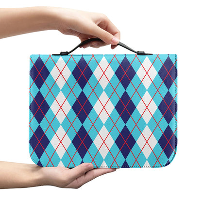 White And Blue Argyle Pattern Print Leather Bible Cover