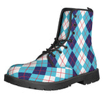 White And Blue Argyle Pattern Print Backpack