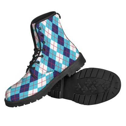 White And Blue Argyle Pattern Print Backpack