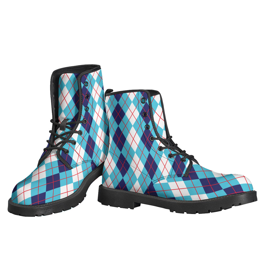 White And Blue Argyle Pattern Print Backpack