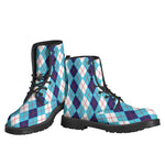 White And Blue Argyle Pattern Print Backpack