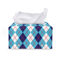 White And Blue Argyle Pattern Print Leather Tissue Box Cover