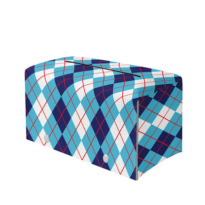 White And Blue Argyle Pattern Print Leather Tissue Box Cover