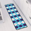 White And Blue Argyle Pattern Print Long Kitchen Mat