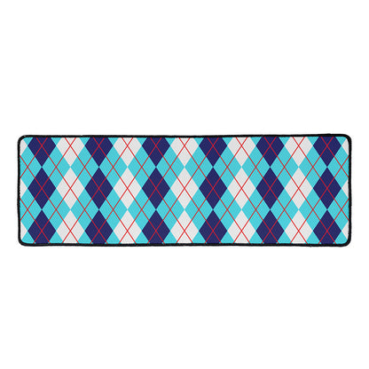 White And Blue Argyle Pattern Print Long Kitchen Mat
