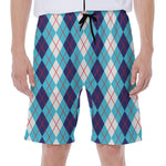 White And Blue Argyle Pattern Print Men's Beach Shorts