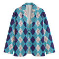 White And Blue Argyle Pattern Print Men's Blazer