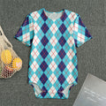 White And Blue Argyle Pattern Print Men's Bodysuit