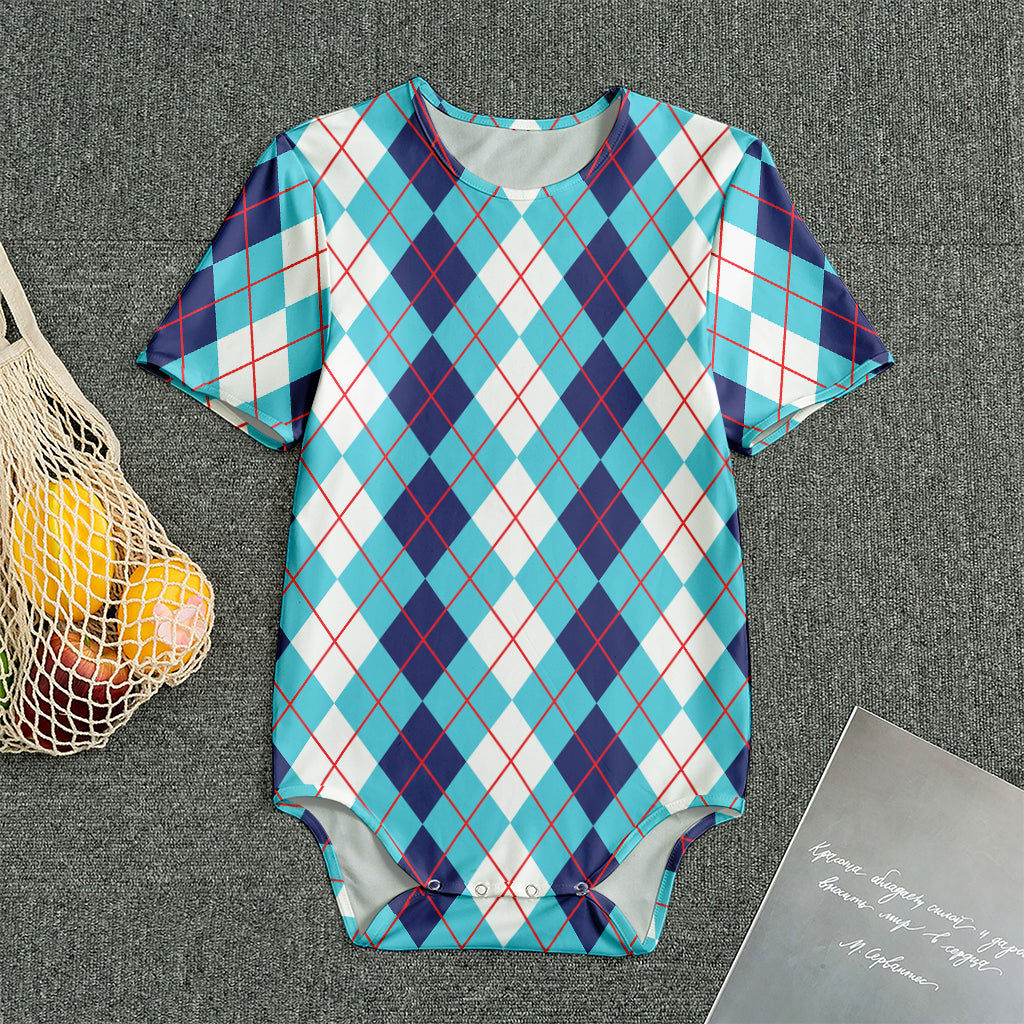 White And Blue Argyle Pattern Print Men's Bodysuit