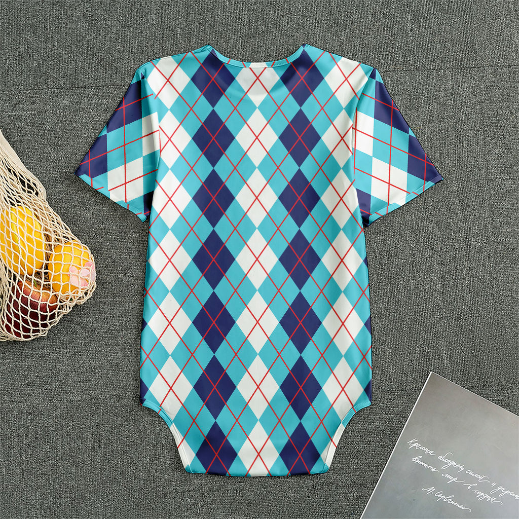 White And Blue Argyle Pattern Print Men's Bodysuit