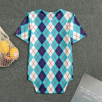White And Blue Argyle Pattern Print Men's Bodysuit