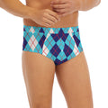 White And Blue Argyle Pattern Print Men's Briefs