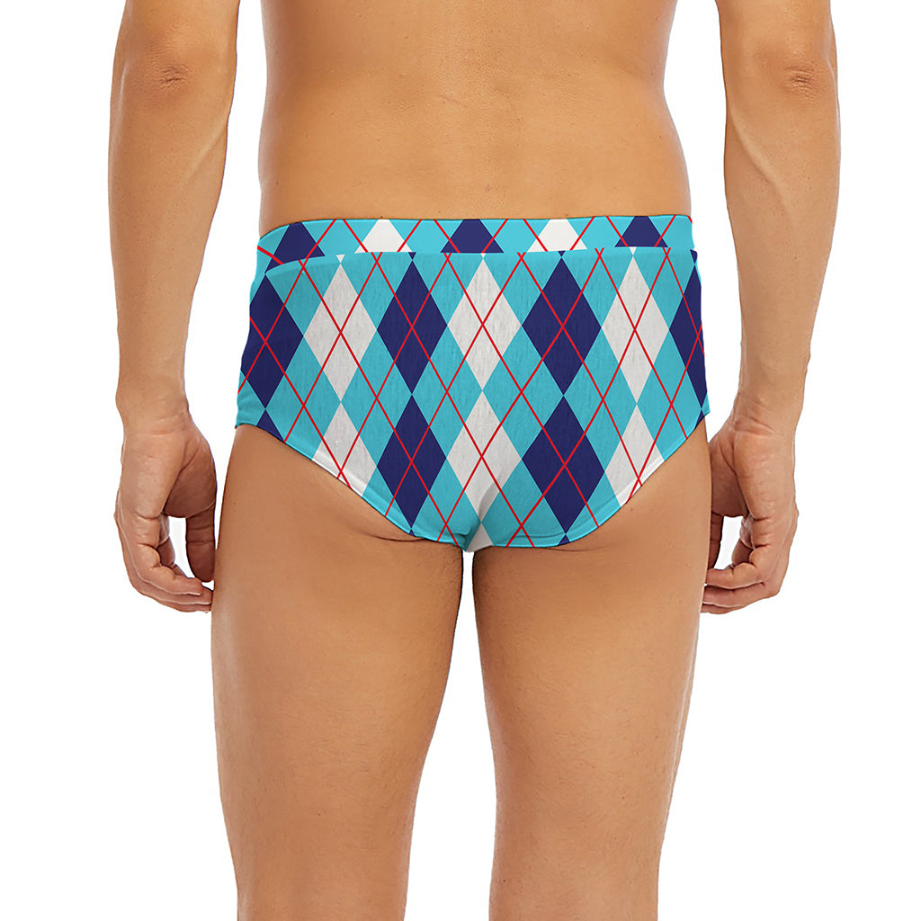 White And Blue Argyle Pattern Print Men's Briefs