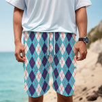 White And Blue Argyle Pattern Print Men's Cargo Shorts
